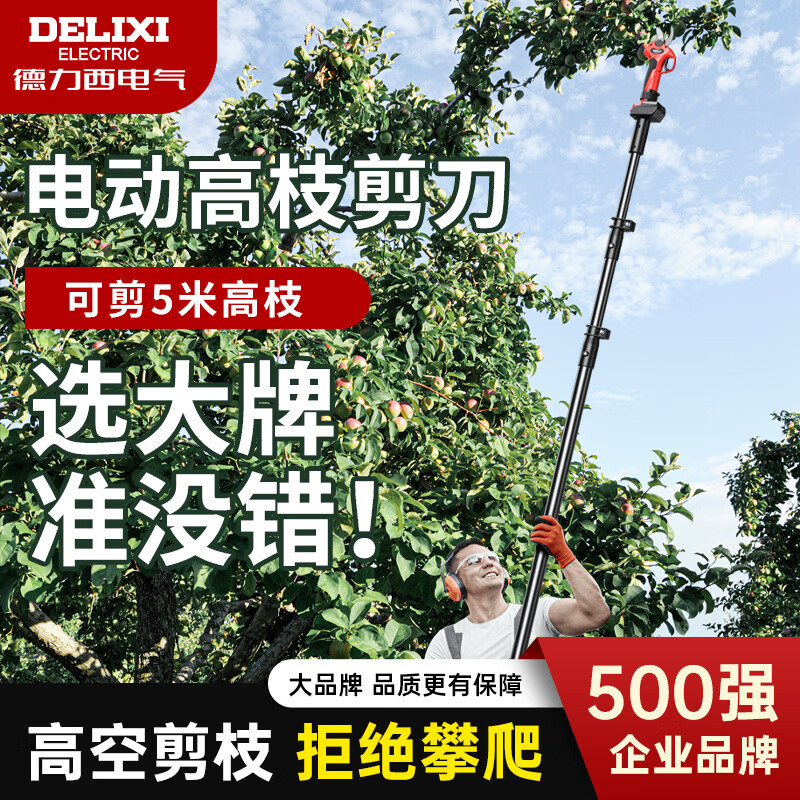 DELIXI electric scissors, fruit tree pruning, brushless lithium battery gardening electric scissors for branch pruning, Delixi 2.0Ah brushless 1-power powerful model, 1.5 meter pole_can be cut
