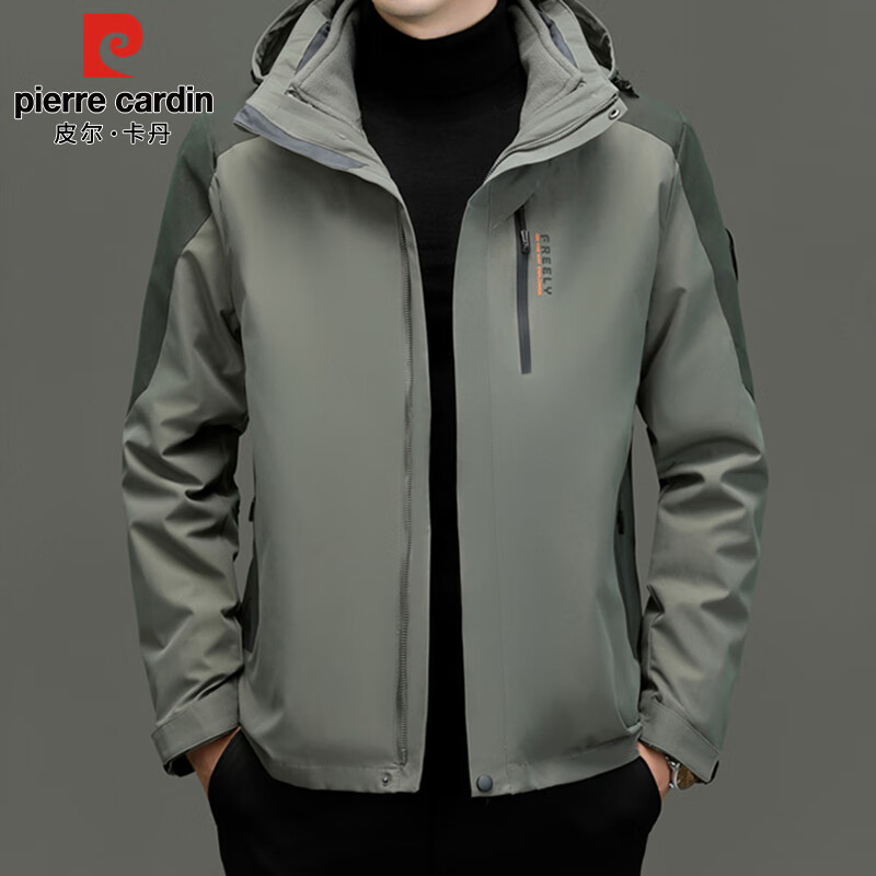 Pierre Cardin Soft Shell Jacket Men's Jacket Three-in-One Jacket Autumn and Winter Outdoor Mountaineering Wear Men's Military Green 2XL
