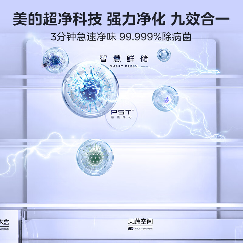 Midea 559L cross-door refrigerator 60 cm ultra-thin zero-embedded sterilization and odor-free automatic ice making first-level energy efficiency trade-in BCD-559WUSIPZM (E) national subsidy