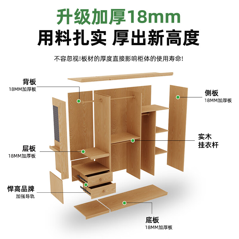 He Jiajiang solid wood wardrobe bedroom home sliding door wardrobe customized children's oak storage storage cabinet 2026 hot style 1.8m long * 2.05m high / oak wardrobe ENF maternal and child grade environmentally friendly antibacterial 18MM thickened oak / support customization