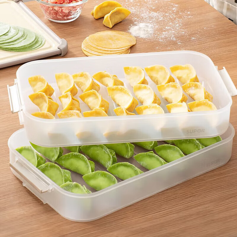 Supor dumpling box multi-layer buckle food storage box deepened large-capacity wonton box household refrigerator storage box without lid dumpling box single piece 1 layer