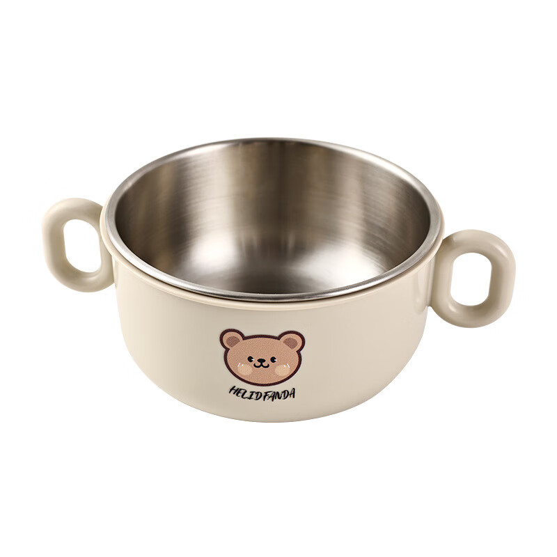 OIMG children's tableware baby 3-6 years old food supplement rice bowls and chopsticks four-piece set toddler practice stainless steel one-piece anti-fall binaural bowl + binaural cup + 316 straight fork and spoon + practice chopsticks