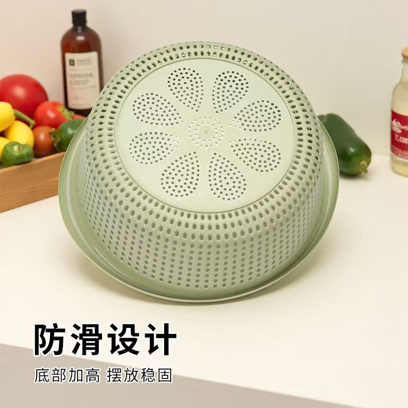 Drain basket, enlarged and thickened, plastic oval hollow kitchen household single layer large fruit washing and vegetable draining basket, sky clear blue, cooked glue PP material, small + medium + large