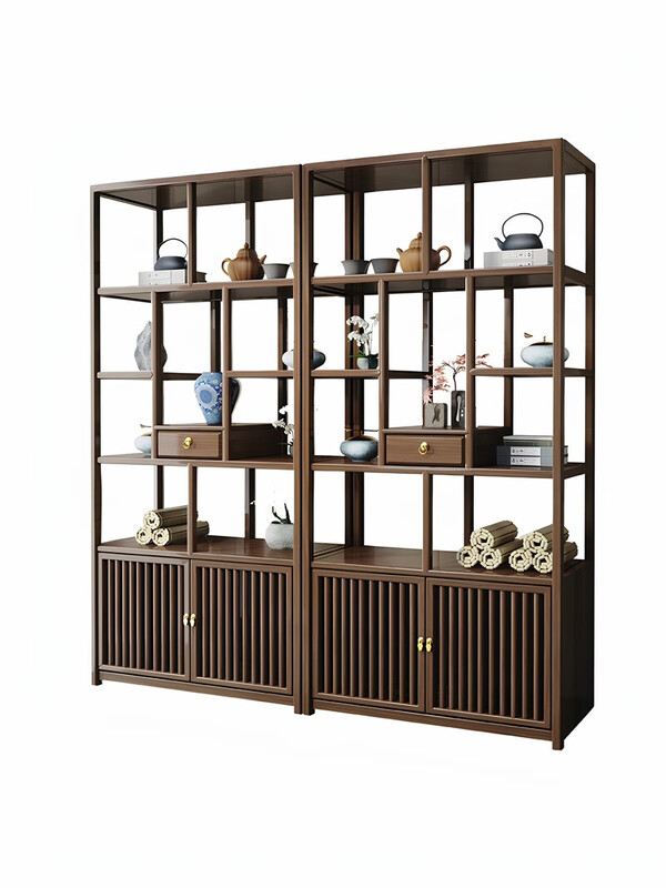 Chinese solid wood antique rack living room partition tea Duobao Pavilion antique ornaments storage rack bookshelf display display cabinet 98 two doors and one bucket ancient rack single (left) (Nan Yumu) limited to 5 sets 196x28x196cm