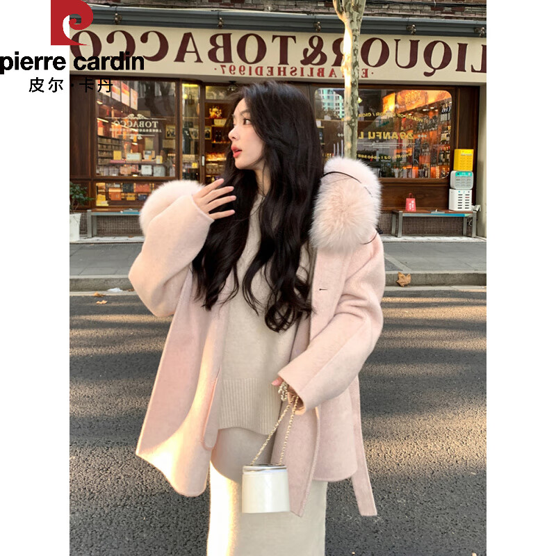 Pierre Cardin white double-sided cape coat for women 2025 new autumn and winter small thick short woolen coat white L 115 catties-130 catties