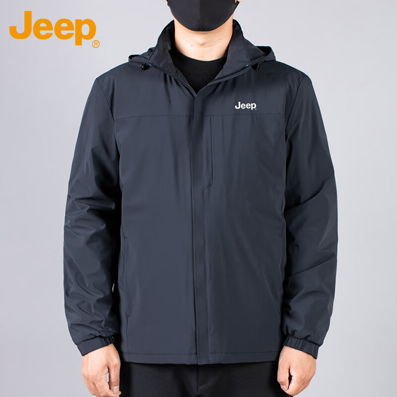 JEEP Jeep jacket men's autumn and winter executive hooded business casual dad middle-aged clothes men's navy blue 2XL