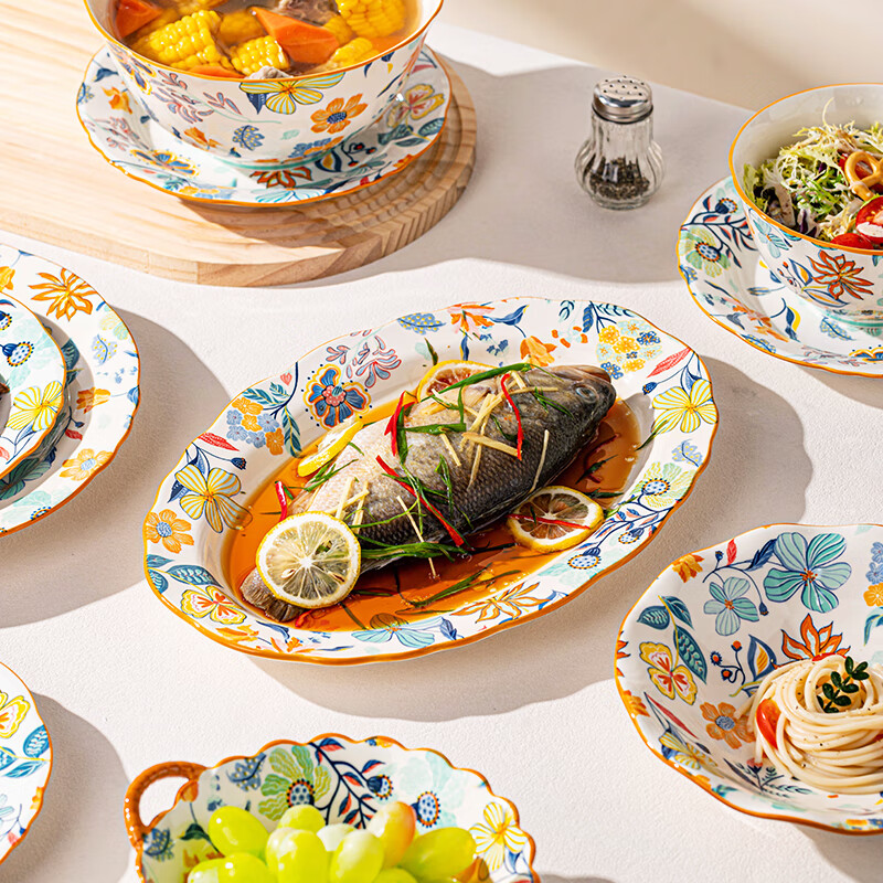 Persson Chinese dish set ceramic tableware complete household plate set housewarming gift 46-piece gift box