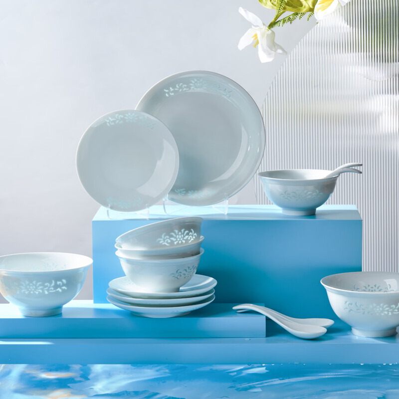 Hongye GZ RL Chinese porcelain Jingdezhen bowl and plate set wedding gift for newlyweds (20-piece exquisite medium tableware)