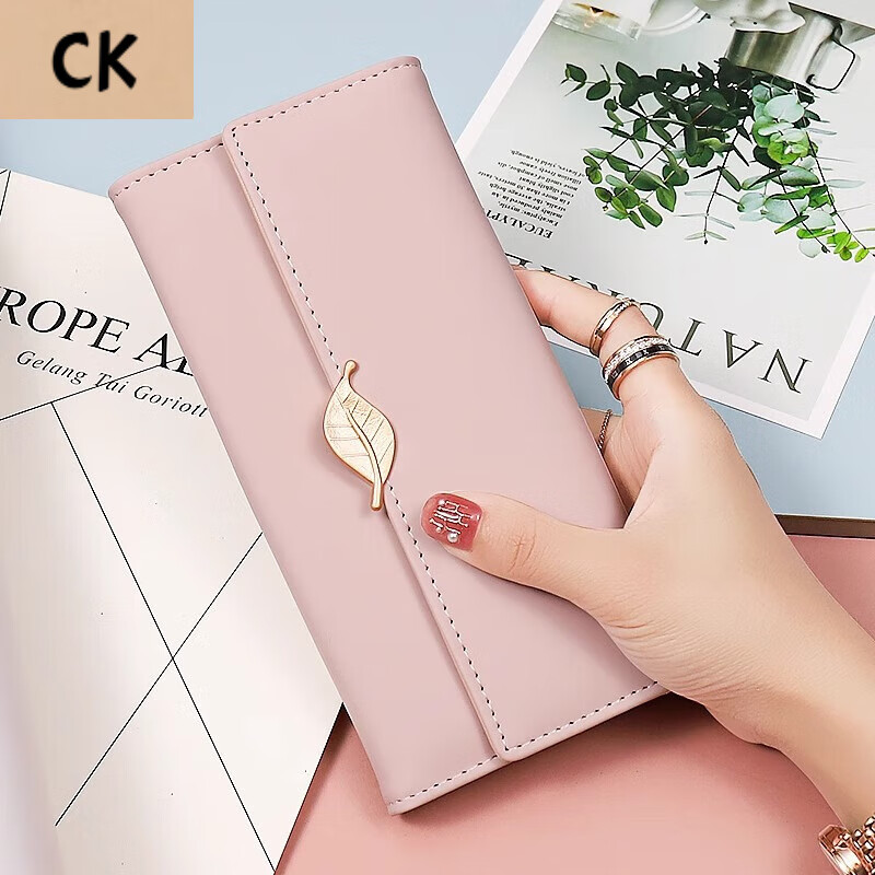 CHLING KAYAN Small ck Women's Bag Wallet Women's 2025 New Large Capacity Women's Long Wallet Small Fresh Leaf Card Holder Black