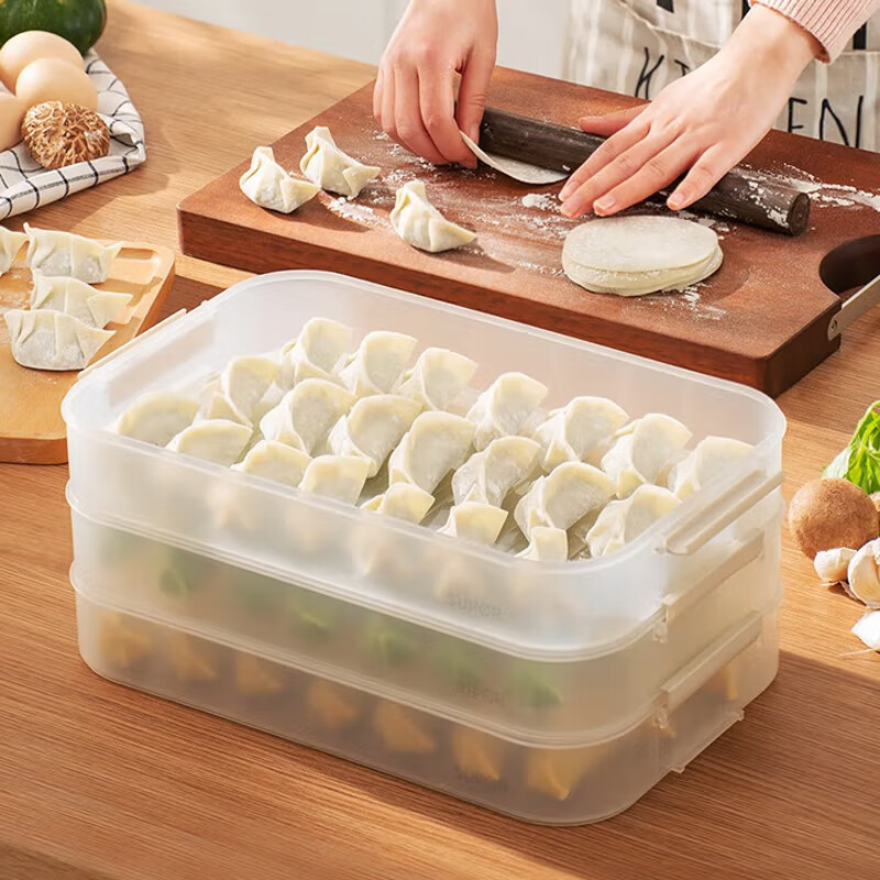 Supor dumpling box multi-layer buckle food storage box deepened large-capacity wonton box household refrigerator storage box without lid dumpling box single piece 1 layer
