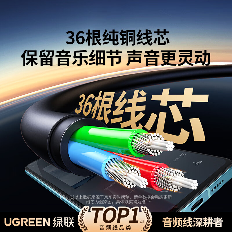 Greenlink AUX audio cable 3.5mm male to male car audio connection cable laptop mobile phone headset headset audio box car conversion pair recording cable 0.5 meters 10732