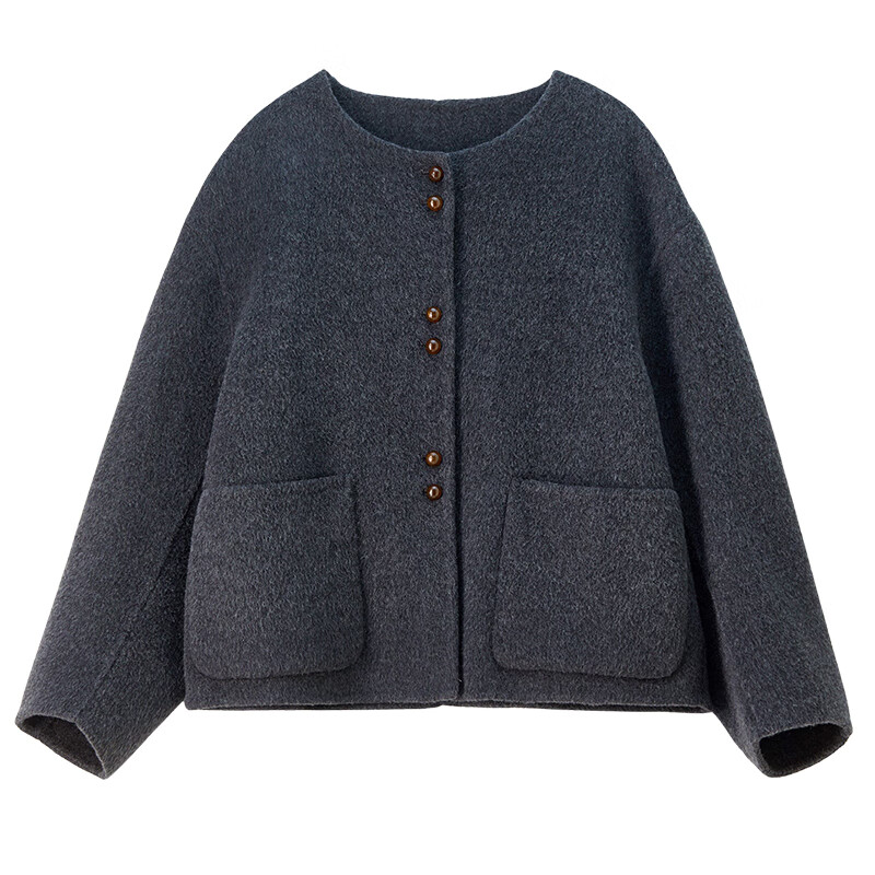 Shandubila warm thick double-sided woolen coat for women winter wool light luxury round neck straight coat contrasting design cardigan top