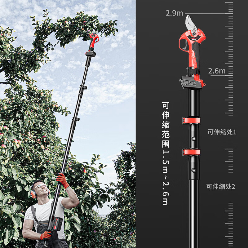 DELIXI electric scissors, fruit tree pruning, brushless lithium battery gardening electric scissors for branch pruning, Delixi 2.0Ah brushless 1-power powerful model, 1.5 meter pole_can be cut