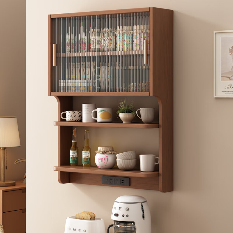 Chengmeixuan solid wood suspended sideboard dining table integrated restaurant small apartment wall cabinet wall storage cabinet storage cabinet solid wood color solid wood length 78*width 17*height 91CM