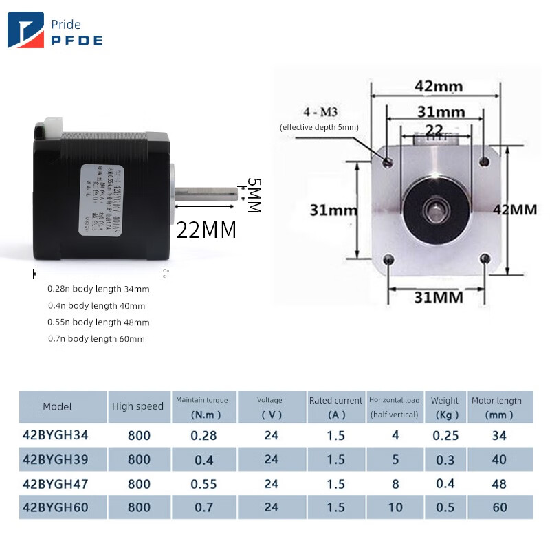Yue Changsheng Purphide 42 stepper motor unit 0.55N two-phase four-wire 42Bygh47 micro 3D printer robotic arm 0.55N+DM420 with brake (low heat version)