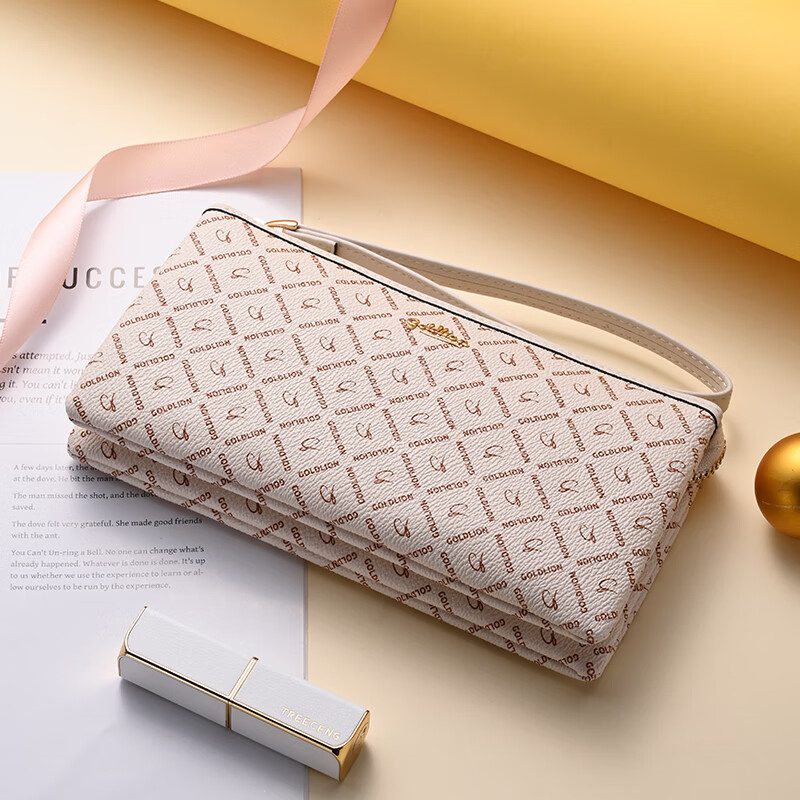 Goldlion Wallet Women's New Print Women's Fashion Long Wallet Large Capacity Card Holder Zipper Multifunctional Clutch Large - Off-White