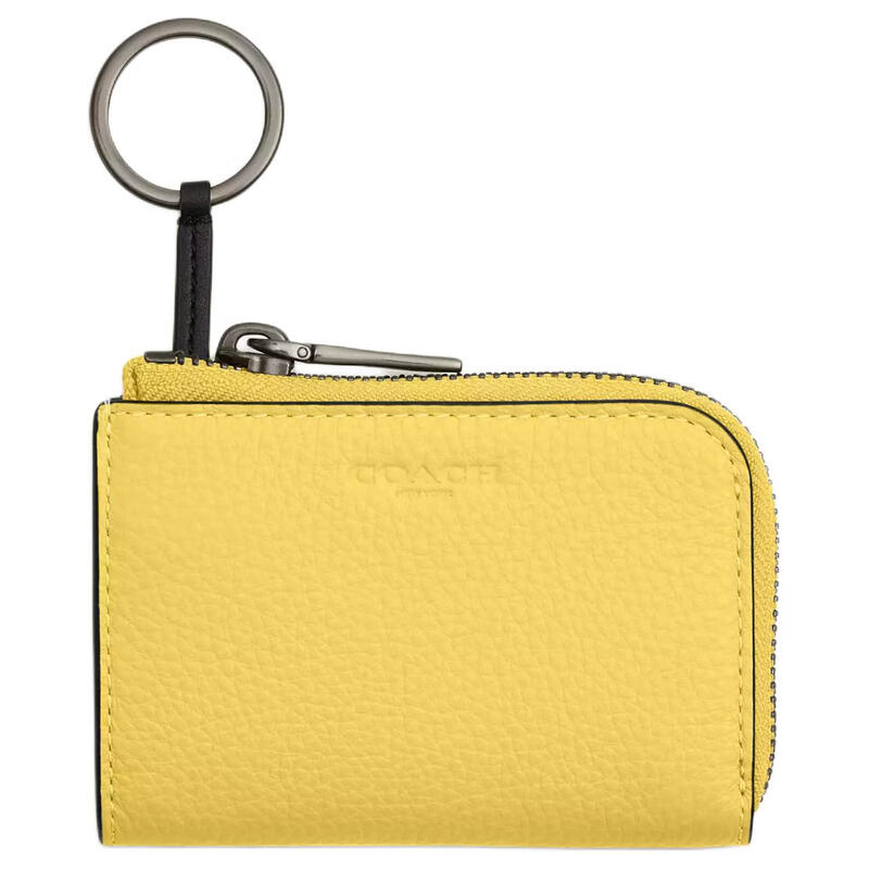 COACH 11 embossed logo zipper closure pebbled leather key bag women's yellow yellow