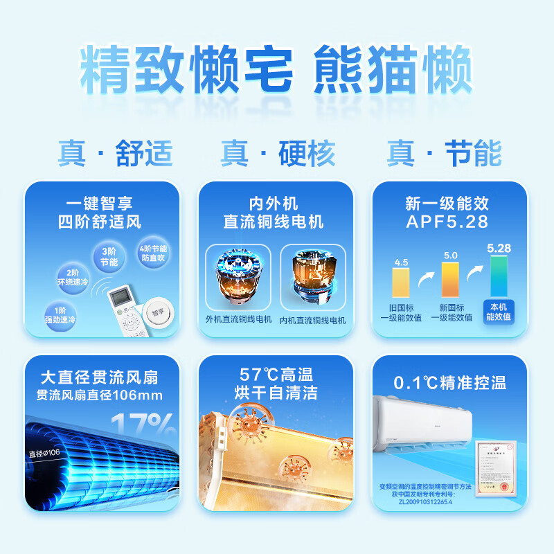 Changhong air conditioner Panda lazy big 1 horse new first-class trade-in power-saving frequency conversion heating and cooling household pure copper pipe hanging bedroom KFR-26GW/ZDCSW1+R1 (SE) ten-year repair guarantee