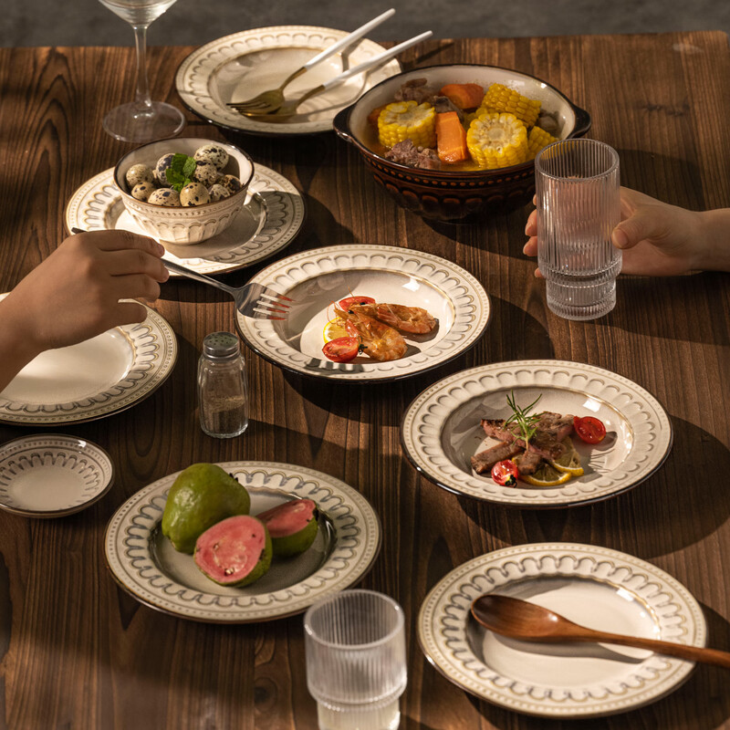 Agudo bowl and dish set household Japanese bowls and plates complete set Jingdezhen ceramic tableware bowls and chopsticks plates and bowls housewarming gift Roman food for 4 people (soup bowl configuration) 24-piece set