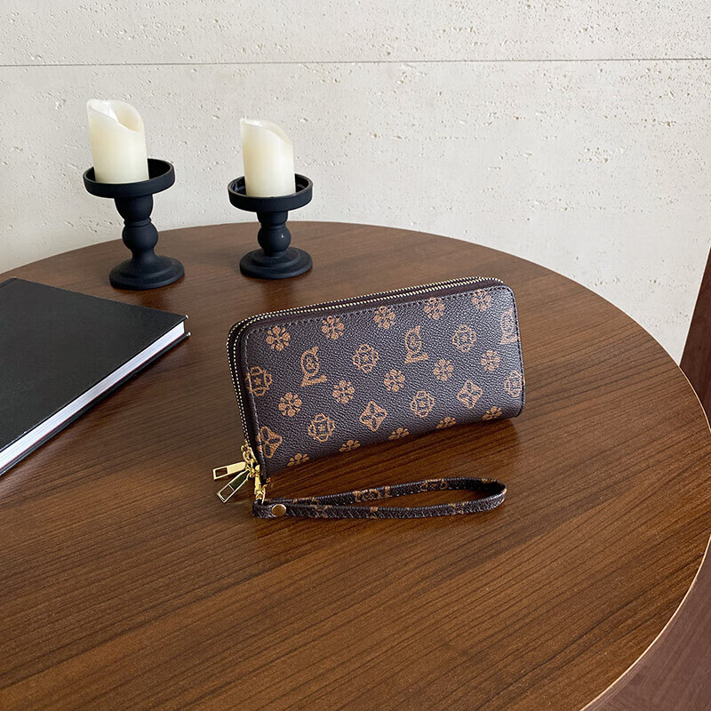 New double zipper multi-layer women's long wallet large capacity card holder ID bag ID bag bank card coffee color