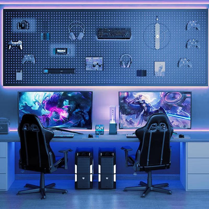 Musong hole board gaming room partition shelf study room computer desk gaming wall punch-free hanging board wall custom metal light strip Bluetooth colorful-5 meters long default
