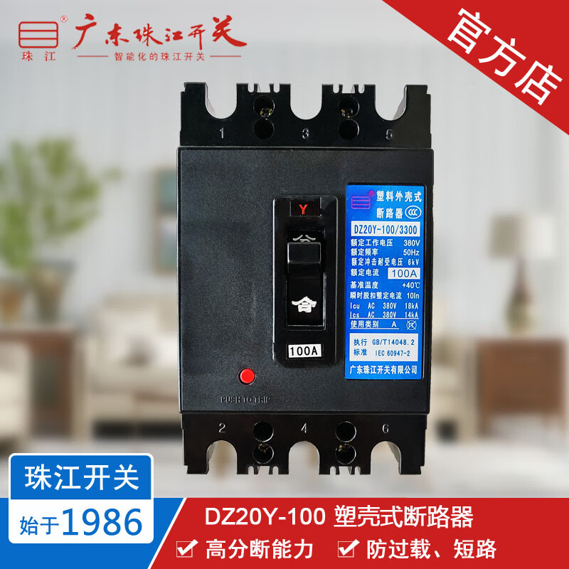 Zhujiang 40~100A circuit breaker three-pole air switch plastic shell type 3P 100A
