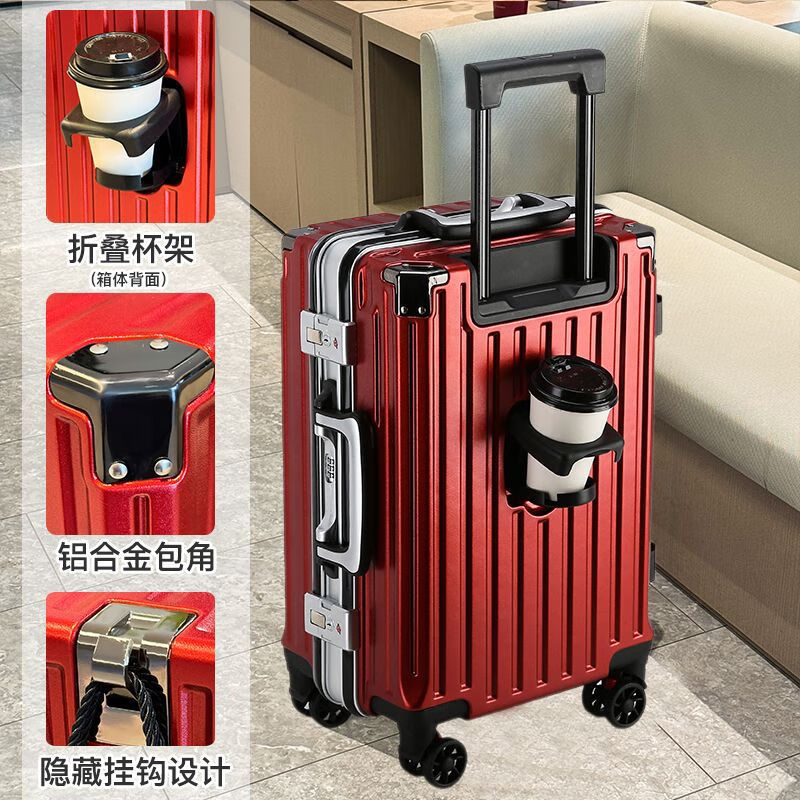 Horizon 8 (LEVEL8) Luggage New Trolley Password Box Universal Wheel Trolley Case Student Multifunctional Large Capacity Suitcase Durable 013 Silver Supreme Aluminum Frame + Thickening 24 Inch Front Cup Holder + Thickening + Hook