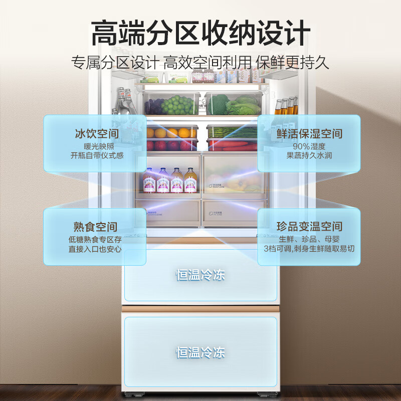 Haier Mailang 511L French-style multi-door maternal and child refrigerator full-space fresh-keeping ultra-thin zero-embedded first-level energy efficiency large capacity white BCD-511WGHFD1BWLU1 national subsidy