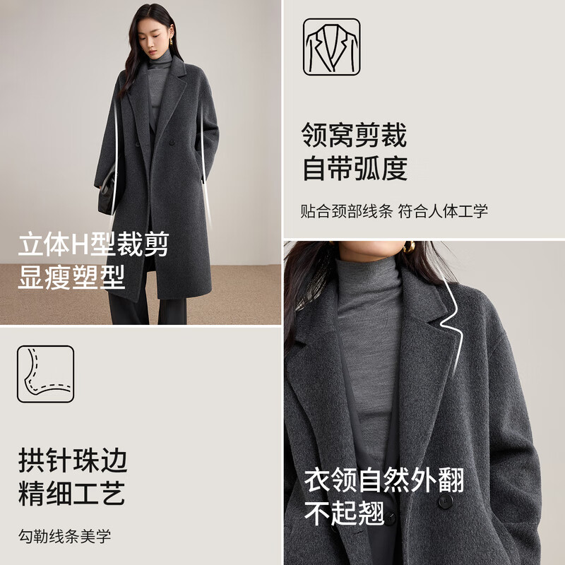 Shandubila 100% wool warm woolen coat for women winter tailored suit collar mid-length coat small commuter coat