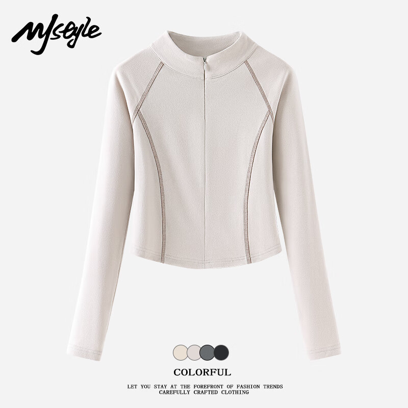 MJ STYLE thin velvet half turtleneck long-sleeved bottoming shirt for women 2026 winter new 7A antibacterial slim slim comfortable warm top