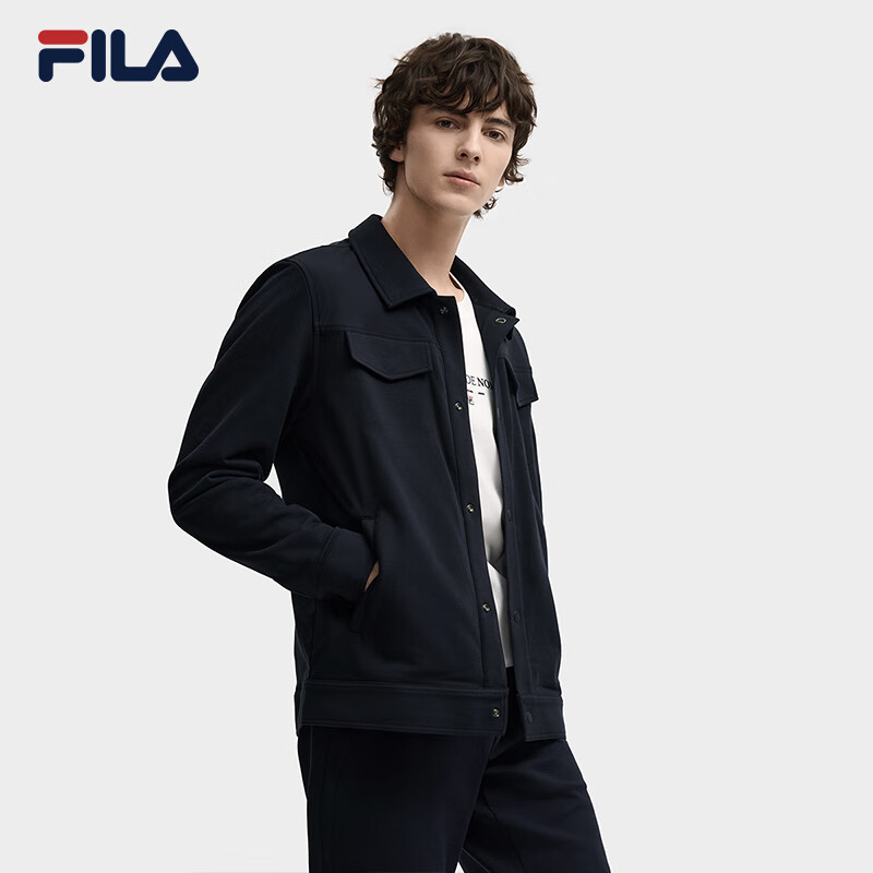 FILA official men's knitted long-sleeved jacket 2025 winter new fashion casual and comfortable lapel top Legend Blue-NV M 170/92A/M