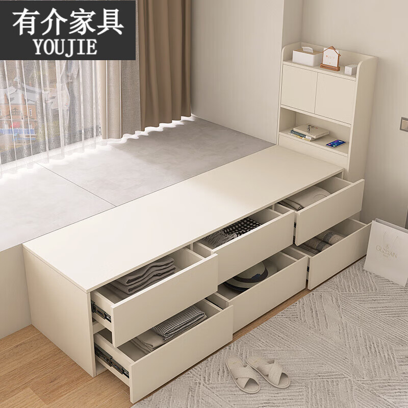 There is a new high-end small apartment bay window splicing bed solid wood window sill transformation tatami storage bed with drawer custom drawer bed box 40 high, wide 50 * long 190/200 delivered to your home and installed.