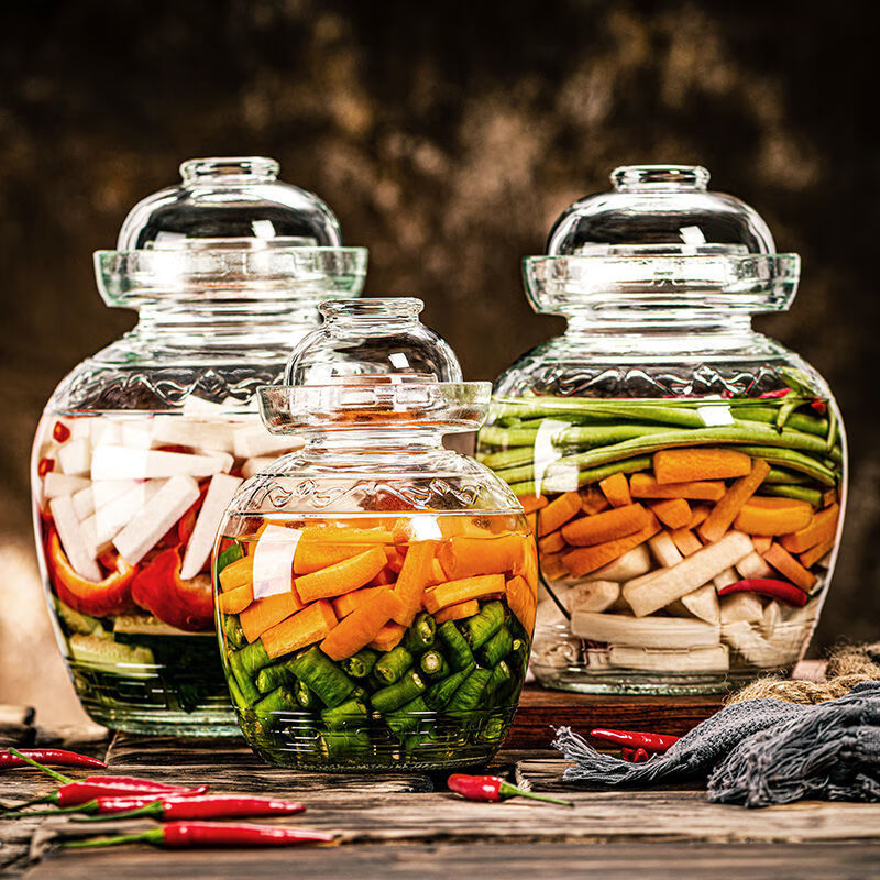 Tongnian pickle jar household glass thickened pickle jar pickle jar large sealed Sichuan pickle jar with lid 5 catties + 13 catties thickened new style