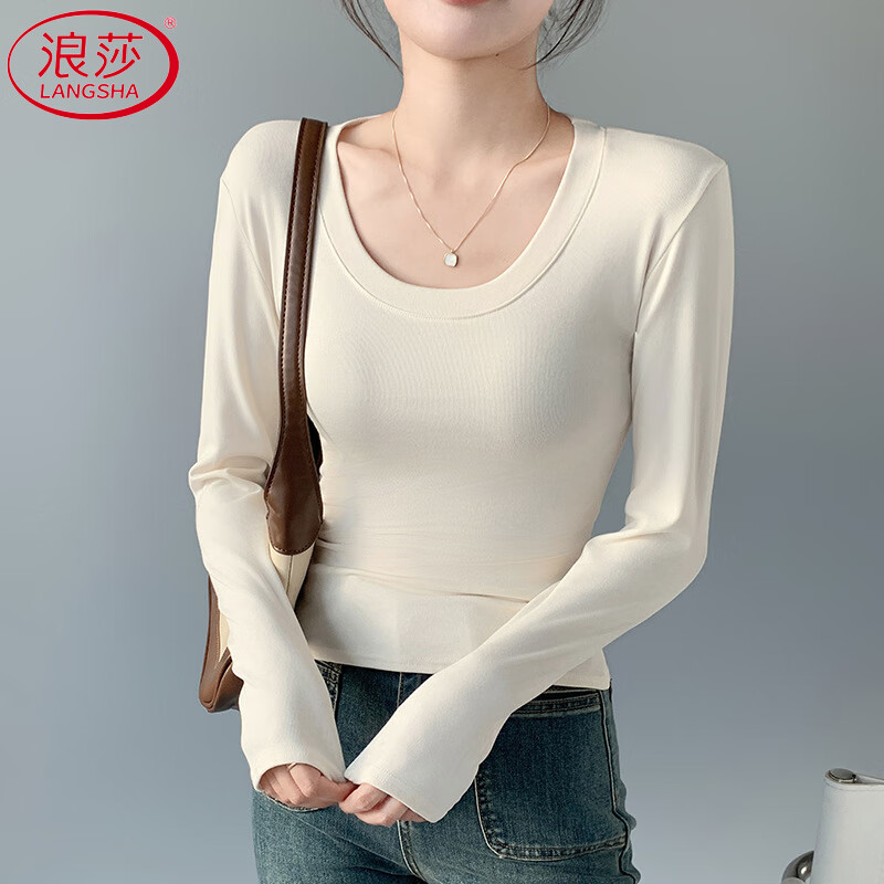 Langsha round neck bottoming shirt for women autumn new 2025 inner and outer wear slim and versatile solid color long-sleeved T-shirt top