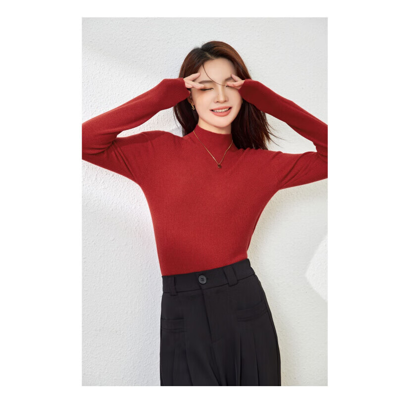 New fashionable and simple half turtleneck wool blended sweater for women, autumn and winter slim fit and versatile bottoming shirt, black M (90~110 catties)