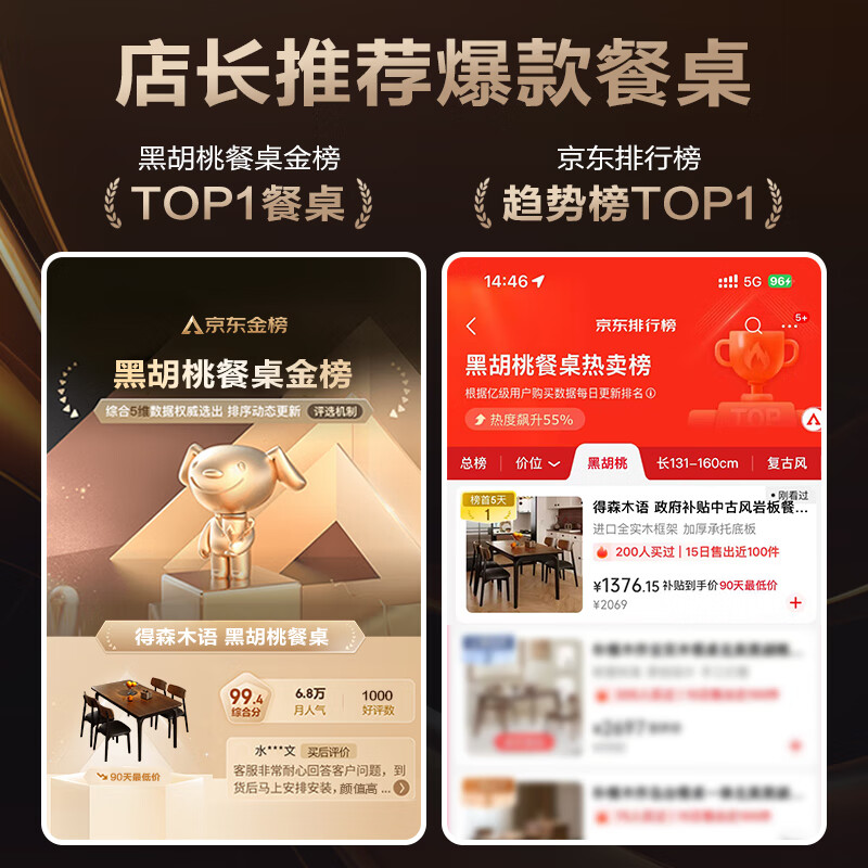 Desenmuyu Government subsidized medieval style slate dining table for small apartment living room dining table and chair set for home dining table Medieval black/antibacterial North American black walnut slate-soft-packed Ganoderma lucidum chair 1.4m One table and four chairs All solid wood frame