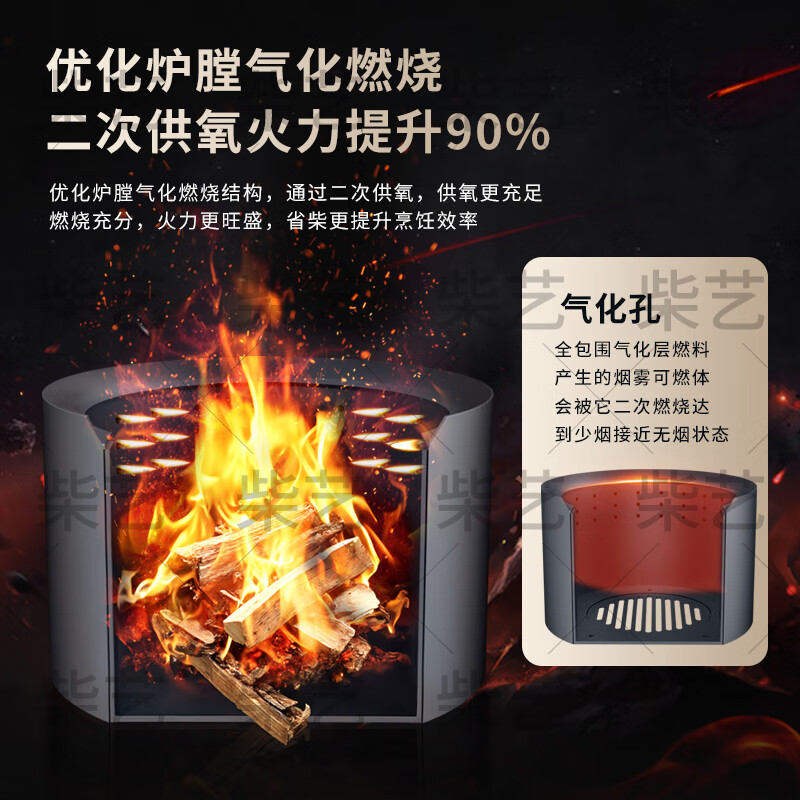 Firewood smokeless gasification firewood stove fierce fire stove removable 304 stainless steel farmhouse new rural villa new large pot stove range hood range hood earth stove smoke stove combination smoke stove combination 1.8m firewood stove + 1.8m 2000W hood