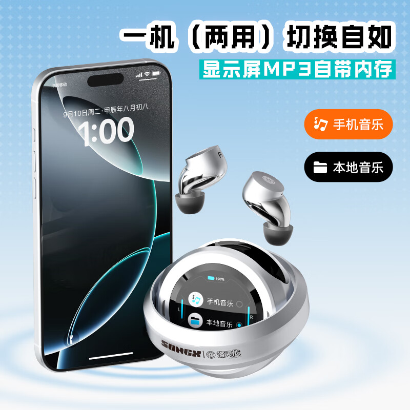 SONGX Luo Tianyi co-branded ANC active noise reduction touch screen Bluetooth headset with built-in memory MP3 all-in-one high-quality true wireless in-ear type 2025 new full-featured upgrade