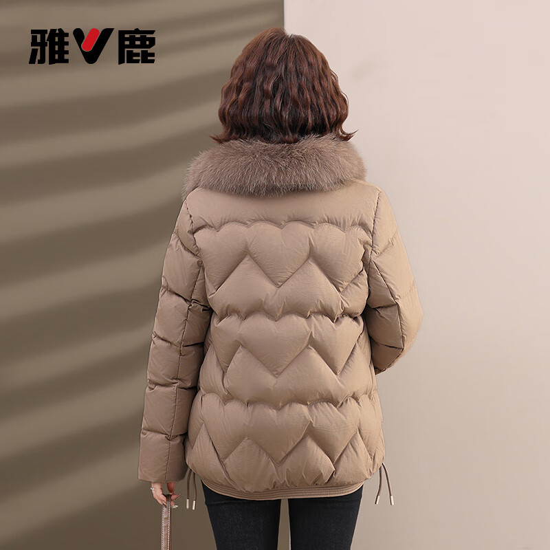 Yalu mommy warm down jacket middle-aged and elderly women fox fur collar luxury coat khaki 175
