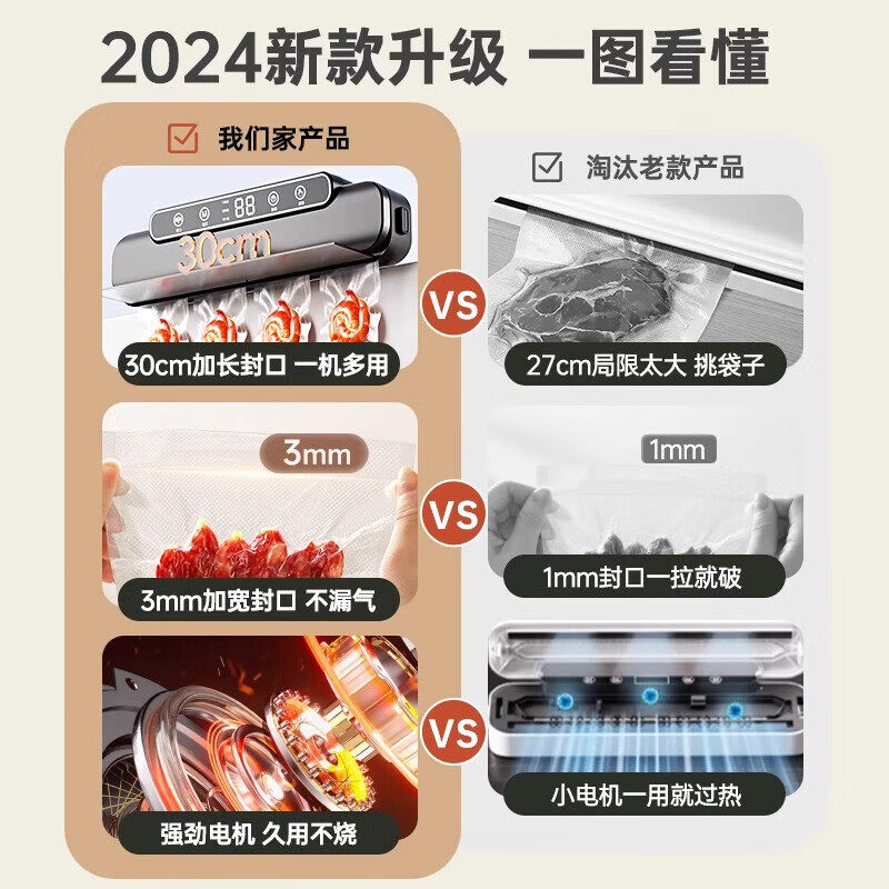 Jingyan vacuum sealing machine, fully automatic household vacuum all-in-one machine, sealing and preservation plastic sealing machine, commercial food packaging machine, upgraded disinfection and sterilization, smart touch 30cm