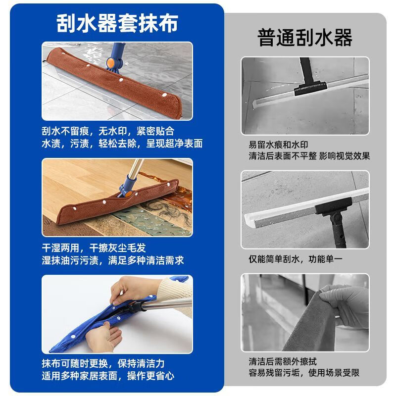 Diaohuang 35cm wiper wool cover cloth head 2025 new magic broom thickened mop cloth cover cleaning mop replacement cloth coral velvet towel thickened edge 55CM wiper + 55CM cover cloth * 1 25 new style - wiper and mop artifact, wet and dry dual-use - mop and scrape in one