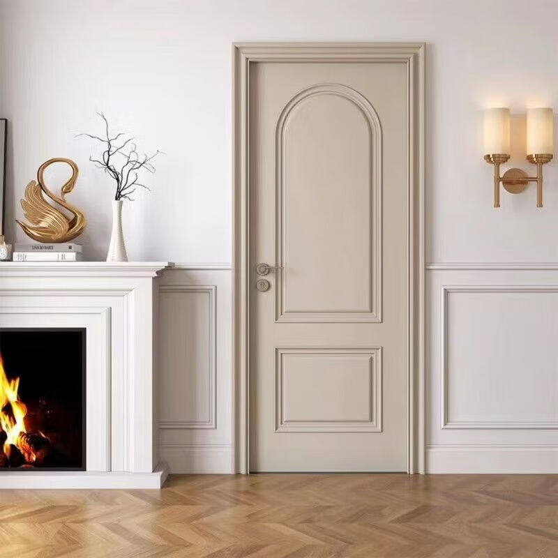 French retro cream style solid wood paint door bedroom door multi-layer solid wood paint solid wood composite American room door solid wood multi-layer A style