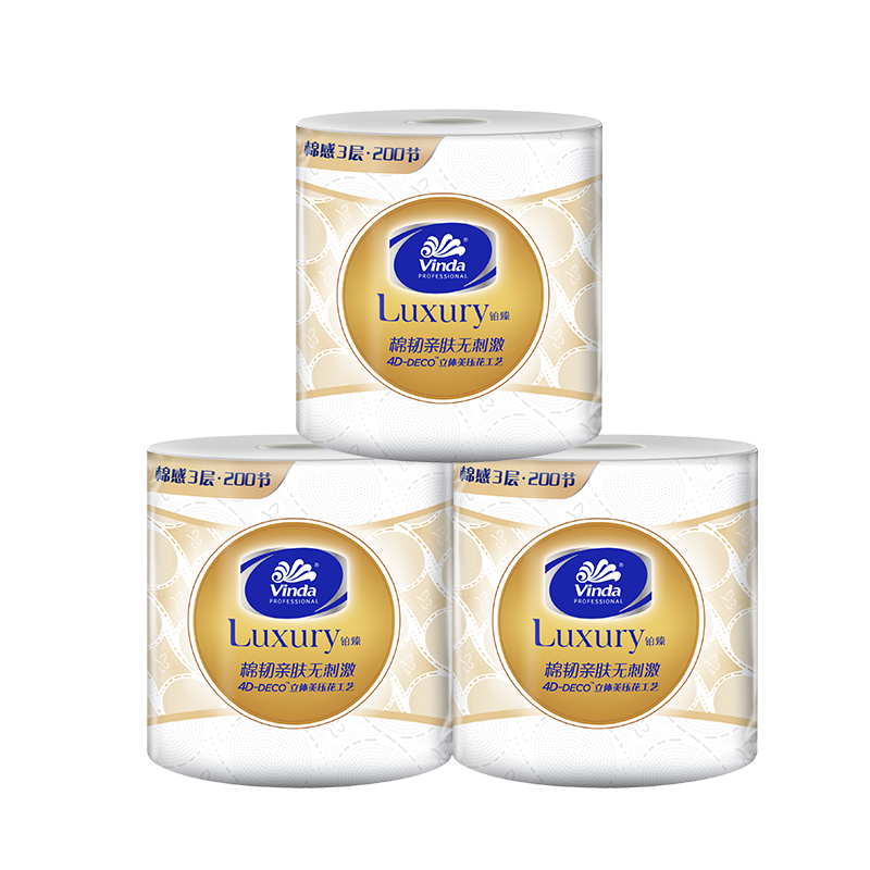 Vinda cored roll paper platinum premium 200 sections 3 layers * 10 rolls comfortable cotton feel toilet paper VS4300