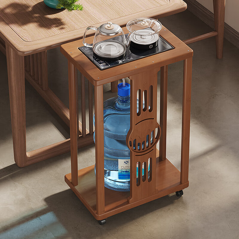 Sizhuge household tea table, removable tea bar, coffee table, kettle, integrated bucket rack, tea cabinet, small tea table, side cabinet, side cabinet, brown square tea table (simple model) + glass appliance combination