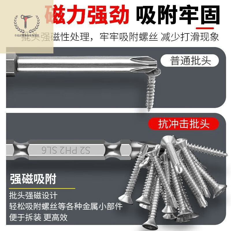 Shushe Slotted Cross Bit, Strong Magnetic, Super Hard, Anti-Slip, Double-ended Dual-Hand Electric Drill Special Electric Screwdriver Head, High Hardness, Upgraded Fully Grinded Steel 100L*SL5 (Single-shaped Cross), Single