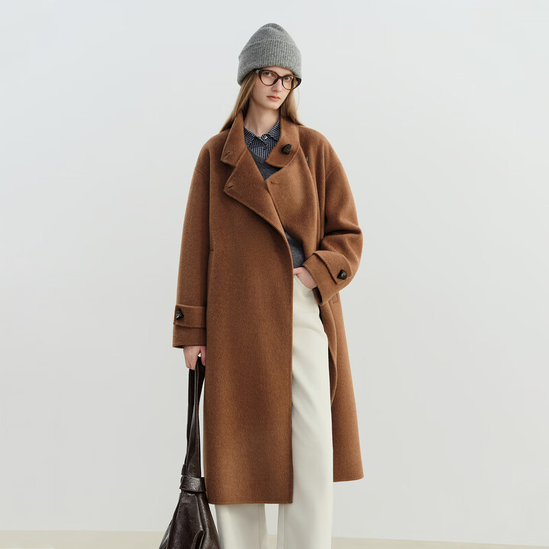 Self-made STUDIO small yak wool coat for women 2025 winter new long woolen coat oatmeal color one hand long 100 sheep wool S (size 3)