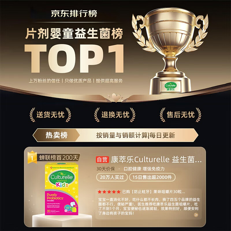 Culturelle Probiotics Children's Regulating Gastrointestinal Aids Digestion Oral Health Chewable Tablets 90 Tablets-Lin