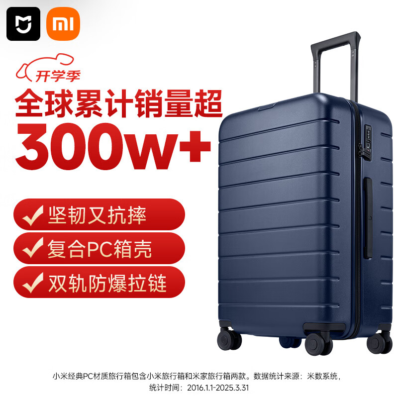 95% new Mijia Xiaomi suitcase 26-inch trolley case large capacity suitcase PC checked password box men's and women's leather suitcase blue