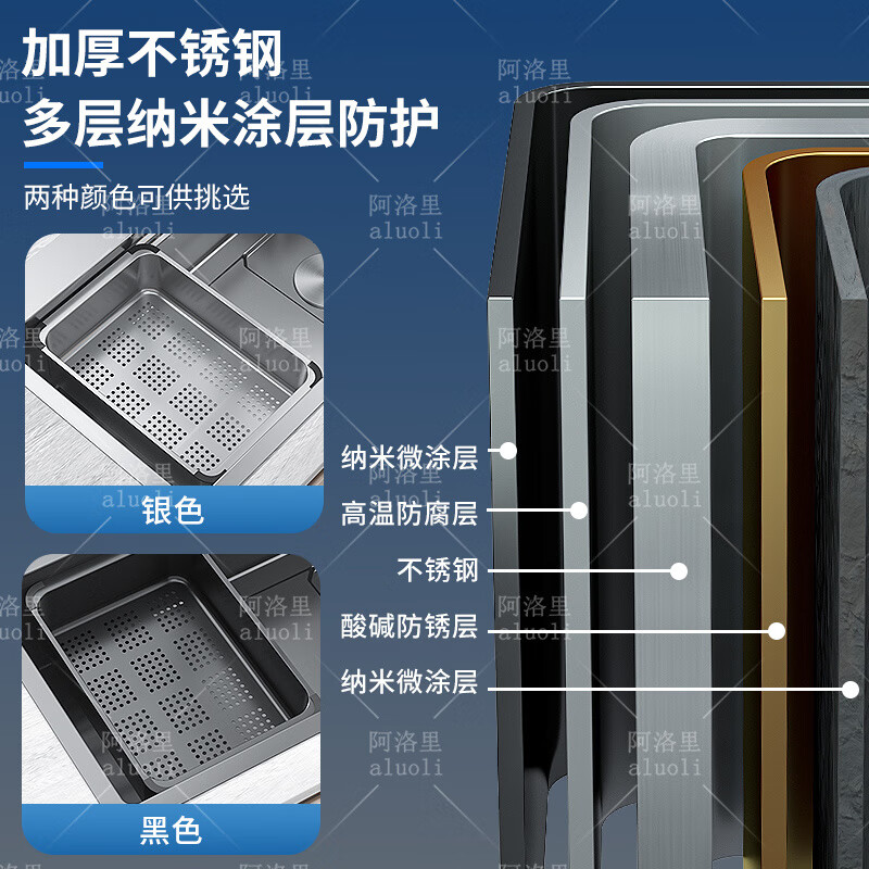 Alori multifunctional drain basket thickened stainless steel basin medium basin household embossed removable small basin vegetable basket B type_stainless steel gun black ash drain basin outer diameter size_40*25*10