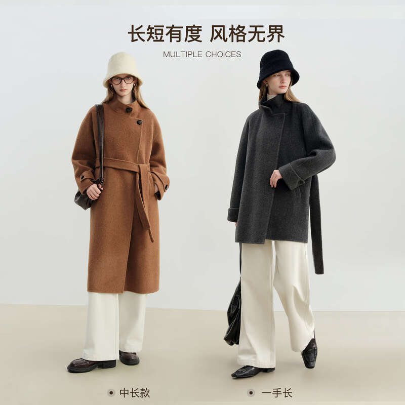 Self-made STUDIO small yak wool coat for women 2025 winter new long woolen coat oatmeal color one hand long 100 sheep wool S (size 3)